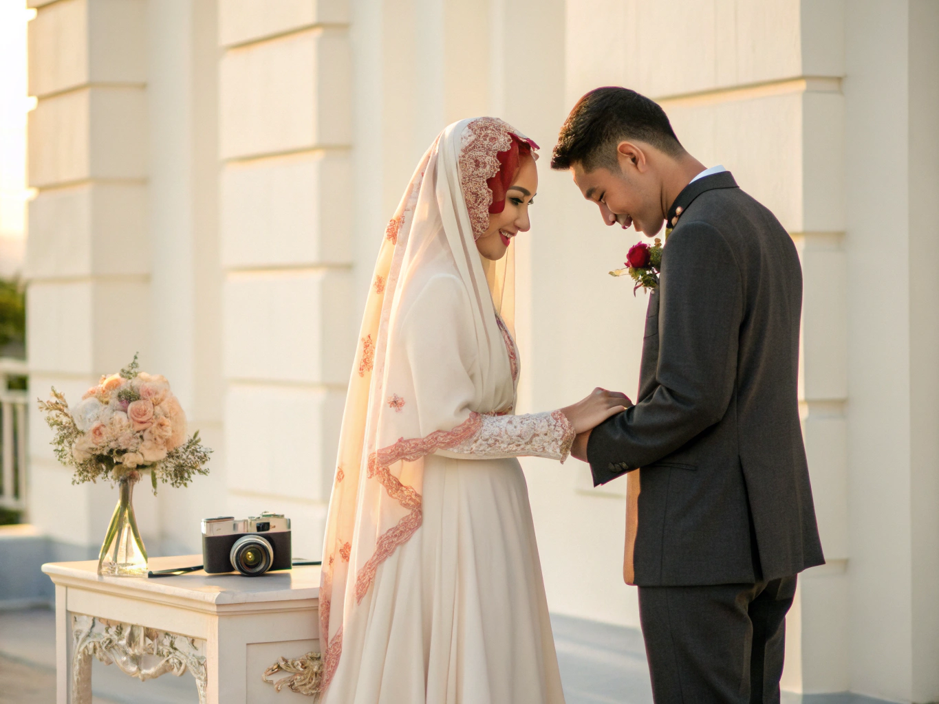 Sposa che ride durante il ritratto